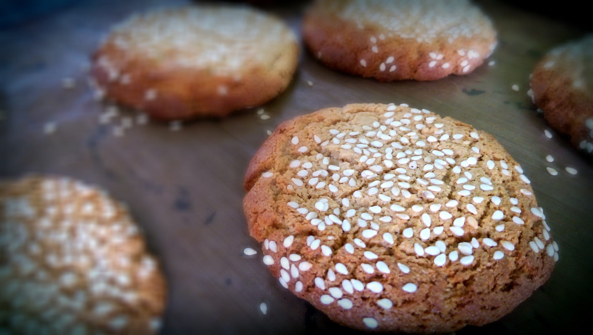 close up of sesame cookies