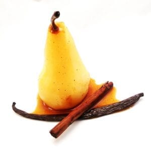 poached pears with a vanilla pod and cinnamon stick