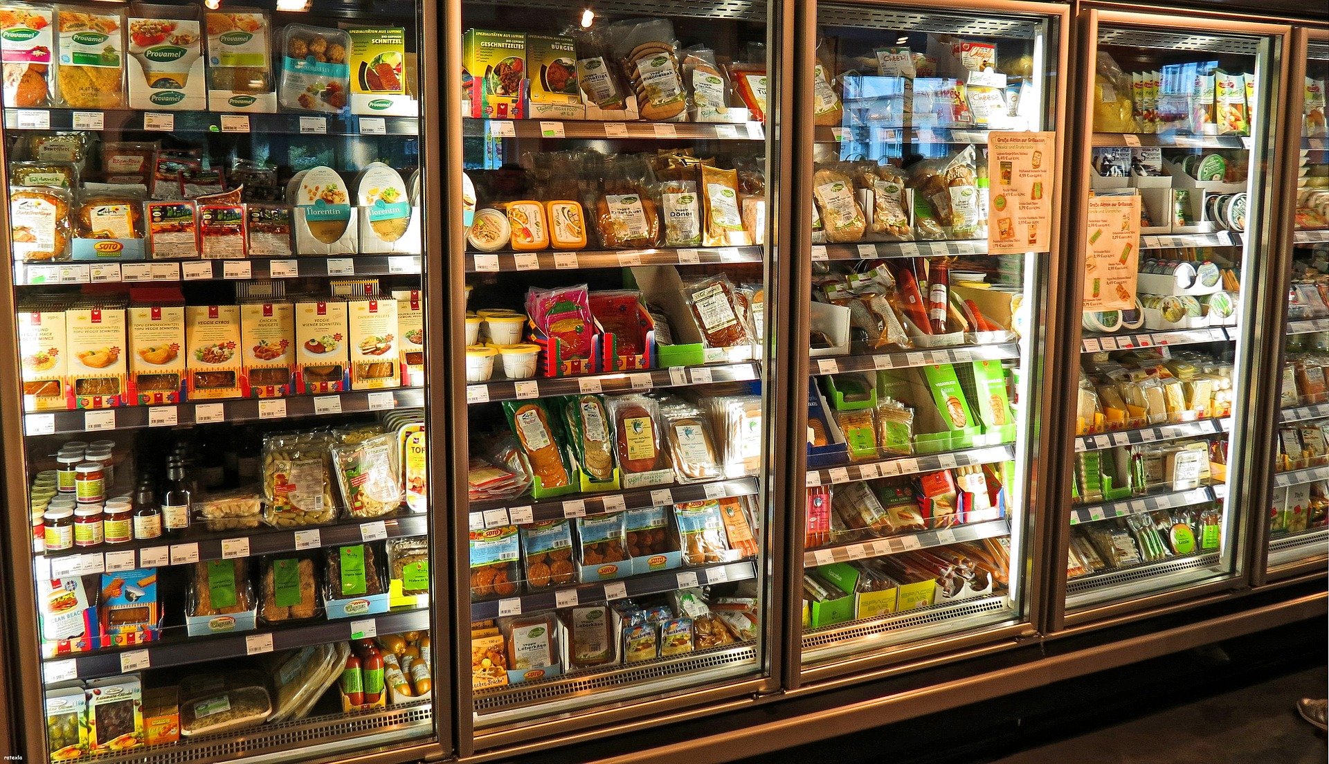 supermarket fridges filled with foods