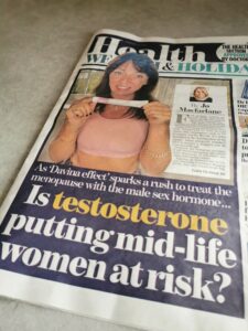 front page of the mail on sunday with the headline is testosterone putting mid-life women at risk?
