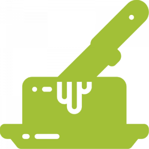 green logo of a knife in butter